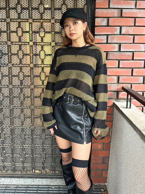 ダメージボ-ダーニットトップス